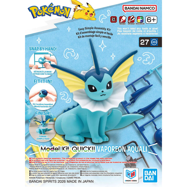 Bandai - Pokemon QUICK!!: 27 Vaporeon Model Kit