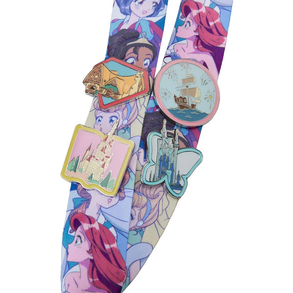 Loungefly Disney Princess Manga Style Lanyard with Pins and Cardholder