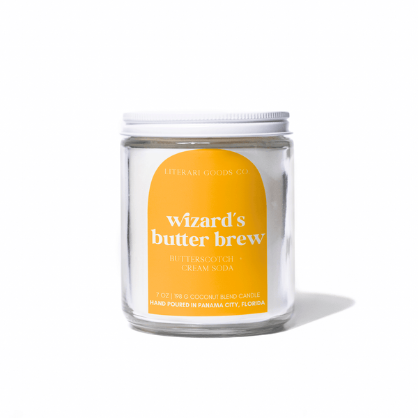 Literari Goods, Co | Wizards Butter Brew Book Themed Candles + Gifts - Fall Bookish Candle - Christmas Candle - Gift for Book Store