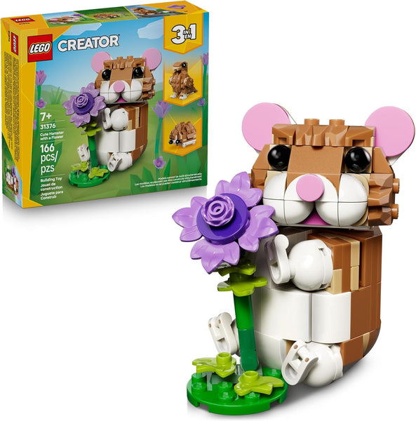 LEGO Creator 3 in 1 Cute Hamster Building Toy for Girls & Boys, Ages 7+ - Kids Build a Hamster, Hedgehog or Eagle Animal Figure - 31376