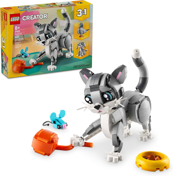 LEGO Creator 3 in 1 Playful Cat Toy - Building Toy with 3 Building Options, Cat, Dog, or Pigeon - Ages 8+ - 31163