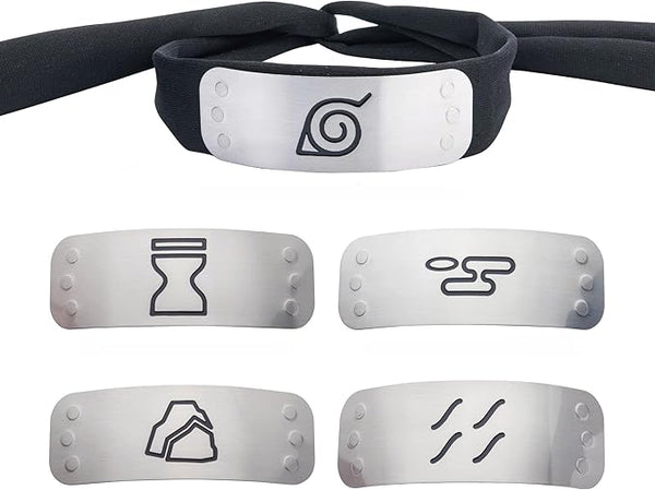 Naruto Shippuden Cosplay Headband Set With 4 Village Plates