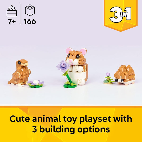 LEGO Creator 3 in 1 Cute Hamster Building Toy for Girls & Boys, Ages 7+ - Kids Build a Hamster, Hedgehog or Eagle Animal Figure - 31376
