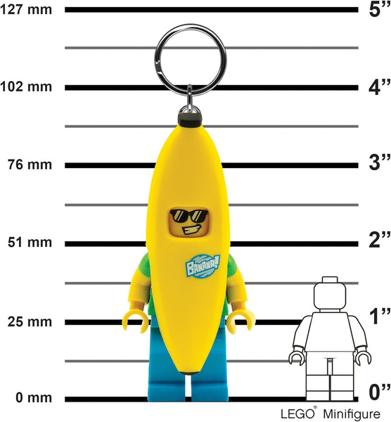 LEGO Minifigures Keychain Light - Banana Guy (KE118H) for Backpacks, Keys & Luggage - Extra-Large 3.7" Posable Flashlight with CR2025 Batteries Included - Fun Gift for Kids & LEGO Fans Ages 6+