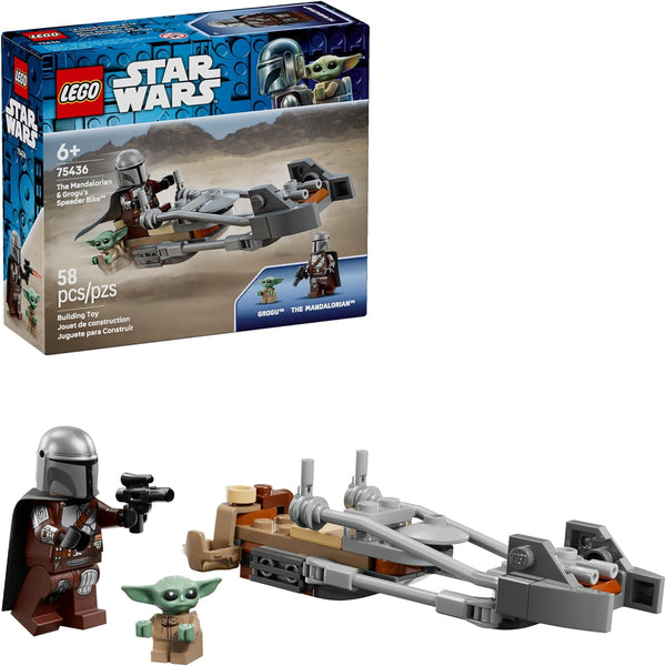LEGO Star Wars The Mandalorian & Grogu’s Speeder Bike Building Toy - W/2 Star Wars Character Figures - 75436