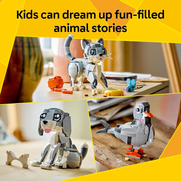 LEGO Creator 3 in 1 Playful Cat Toy - Building Toy with 3 Building Options, Cat, Dog, or Pigeon - Ages 8+ - 31163
