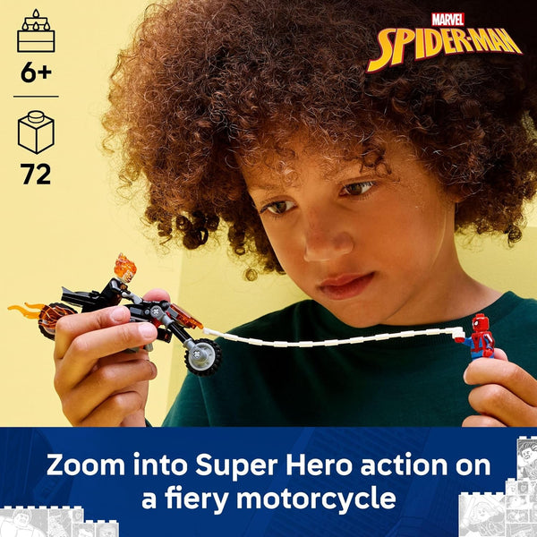 LEGO Marvel Spider-Man vs. Ghost Rider Motorcycle Building Toy - Super Hero & Villain Playset W/2 Marvel Minifigures - 76335