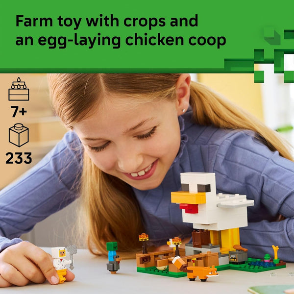 LEGO Minecraft Chicken Farm - Video Game Playset & Toy Figures - W/Chicken Fan Minifigure - 21585