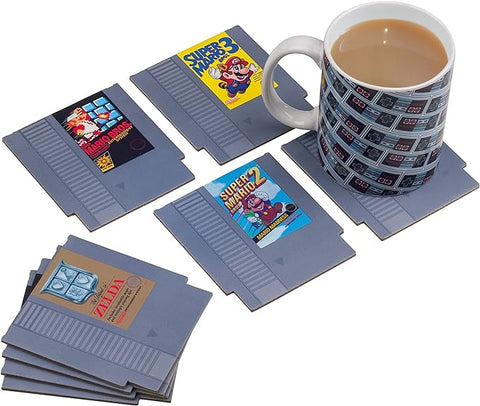 Paladone Nintendo NES Cartridge Retro Drink Coasters for Gamers - Set of 8 - Featuring Donkey Kong, Legend of Zelda, Super Mario, and More Classic Games