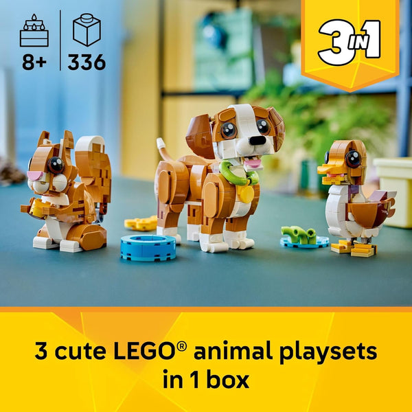 LEGO Creator 3 in 1 Cute Animals - Playful Puppy -  Build a Pretend Play Dog, Squirrel, or Duck Toy - 31382