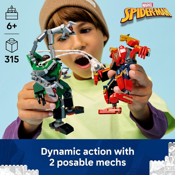 LEGO Marvel Mech Battle: Spider Man vs Doc Ock Building Toy - Super Hero & Villain Poseable W/3 Marvel Minifigures - 76338