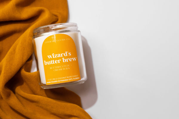 Literari Goods, Co | Wizards Butter Brew Book Themed Candles + Gifts - Fall Bookish Candle - Christmas Candle - Gift for Book Store