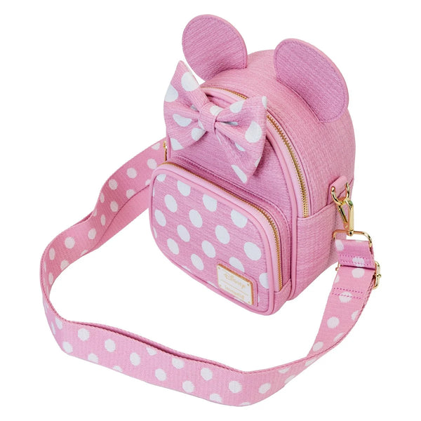 Loungefly Minnie Mouse Pink Polka Dot Straw Mini Convertible Bag