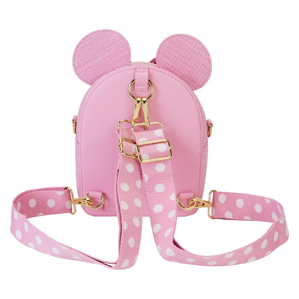 Loungefly Minnie Mouse Pink Polka Dot Straw Mini Convertible Bag