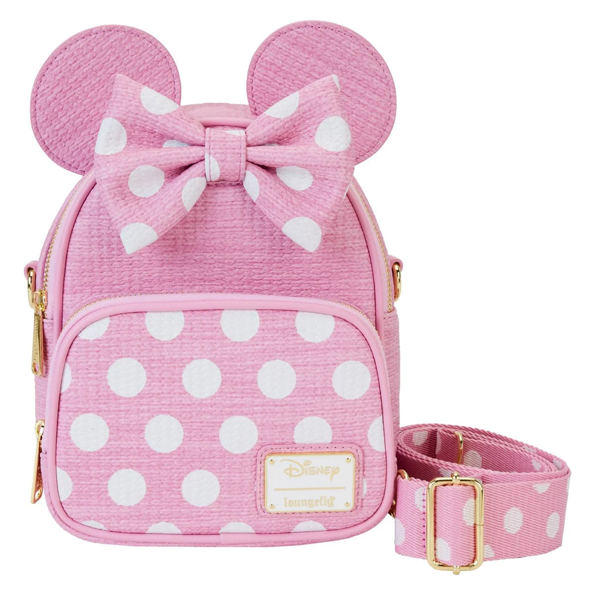 Loungefly Minnie Mouse Pink Polka Dot Straw Mini Convertible Bag