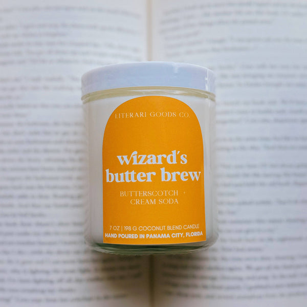 Literari Goods, Co | Wizards Butter Brew Book Themed Candles + Gifts - Fall Bookish Candle - Christmas Candle - Gift for Book Store
