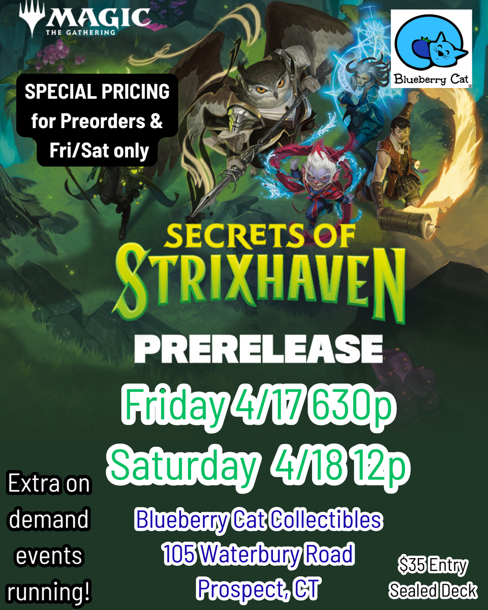 Secrets of Strixhaven Magic the Gathering Pre-Release Entry – Blueberry Cat