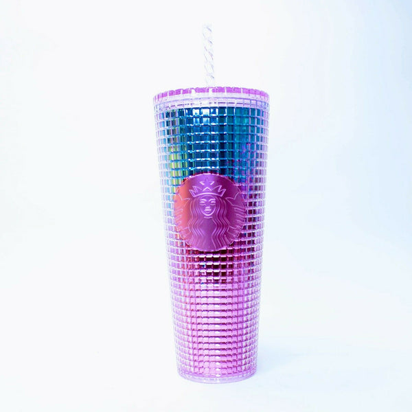 Starbucks Summer 2021 Pink and Blue Grid 24oz Tumbler Venti Iridescent Mermaid