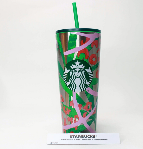 Starbucks 2021 JUNGLE CHEETAH SS Cold Cup Venti Stainless Steel Pink Green 24oz