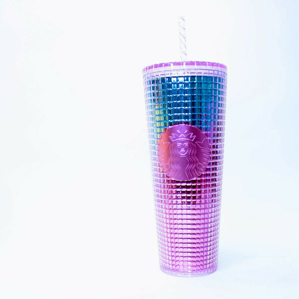 Starbucks Summer 2021 Pink and Blue Grid 24oz Tumbler Venti Iridescent Mermaid