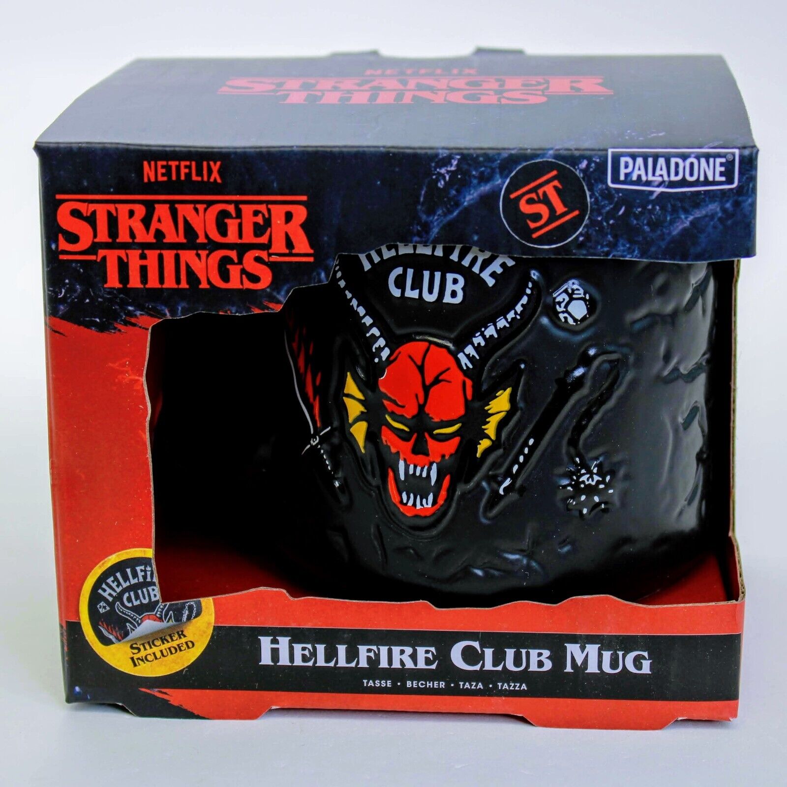 Stranger Things Hellfire Club Demon Embossed 13 oz. Black Coffee Mug w/ Sticker