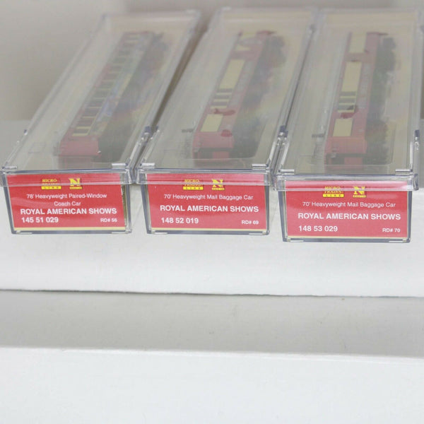 N Scale Model Trains - Royal American Shows set of 3 passenger cars 56 - 69 - 70