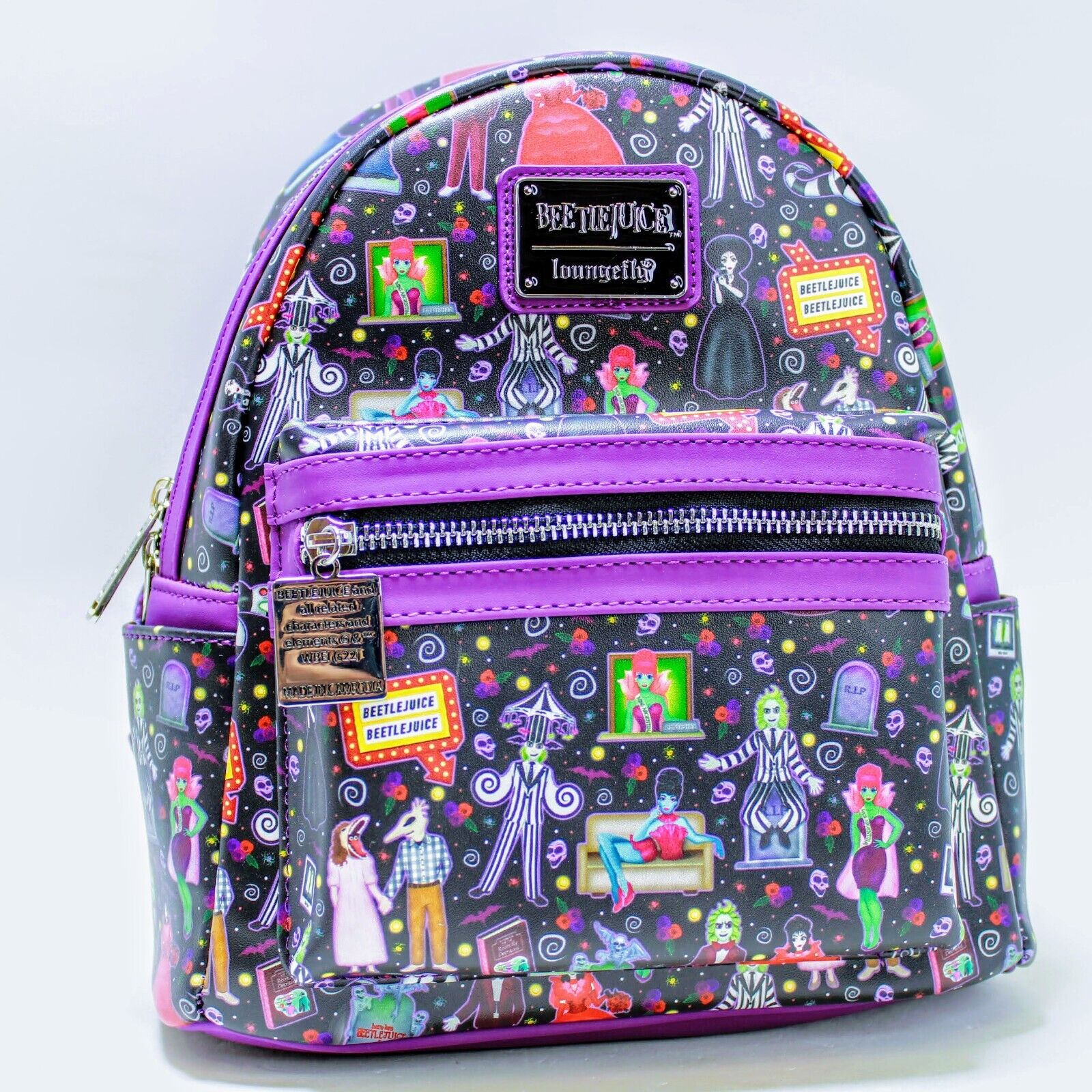 beetlejuice loungefly mini backpack Loungefly Beetlejuice Limited Edition 11" Mini Backpack Bag – Blueberry Cat