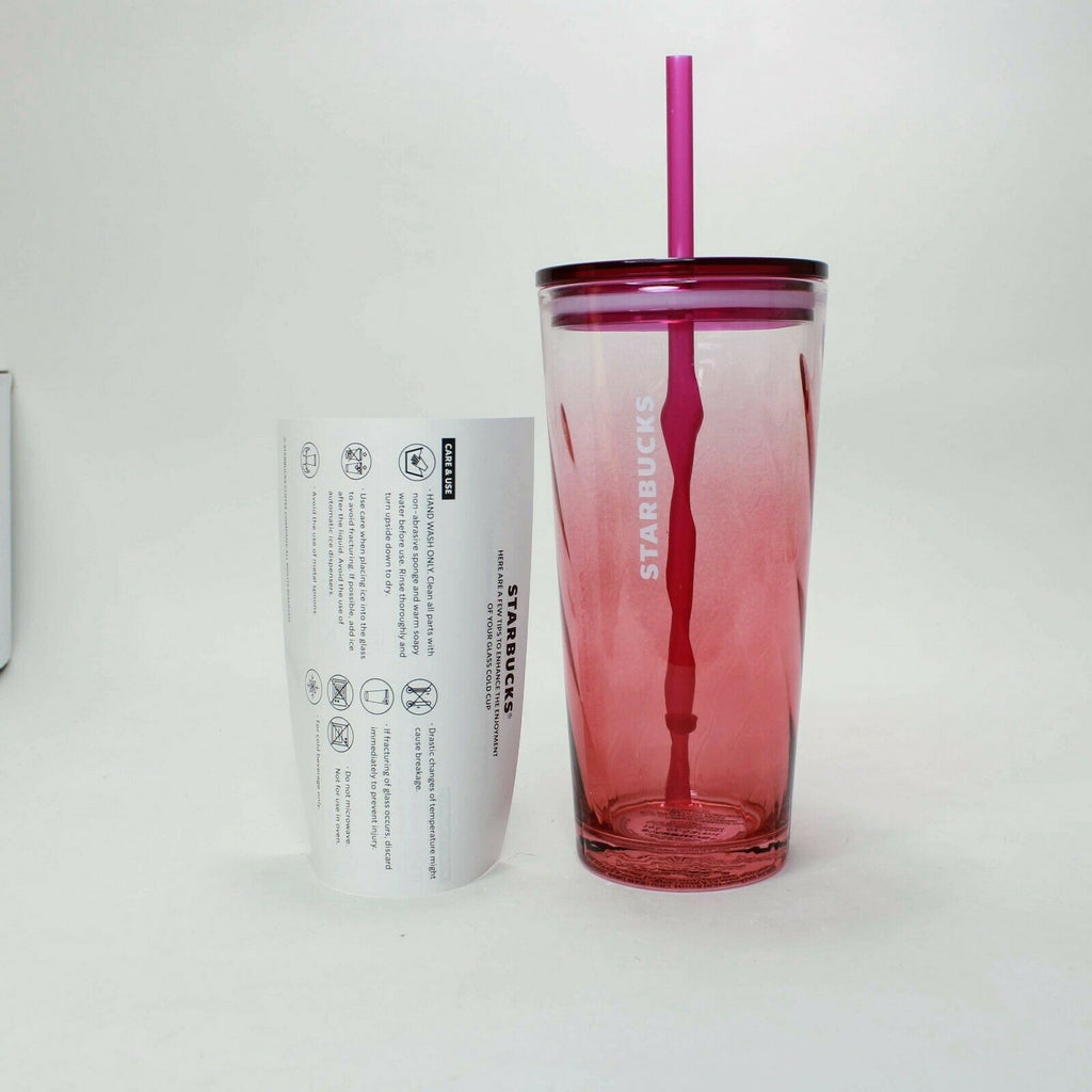 Starbucks Glass Tumbler 18 oz Clear Pink with Reusable Straw – Blueberry Cat