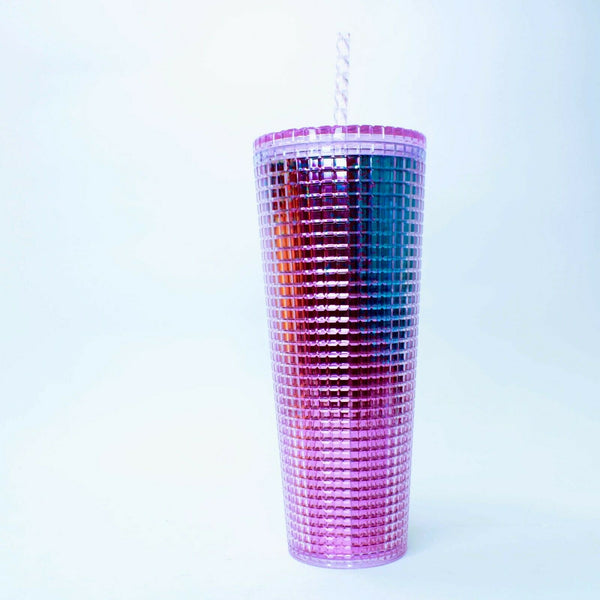 Starbucks Summer 2021 Pink and Blue Grid 24oz Tumbler Venti Iridescent Mermaid