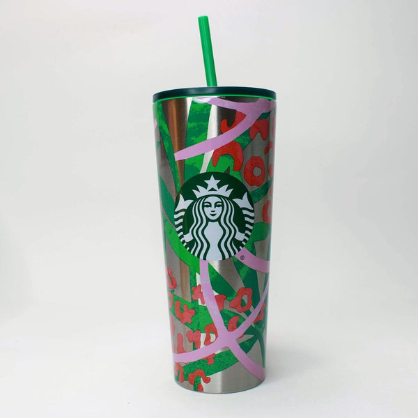 Starbucks 2021 JUNGLE CHEETAH SS Cold Cup Venti Stainless Steel Pink Green 24oz