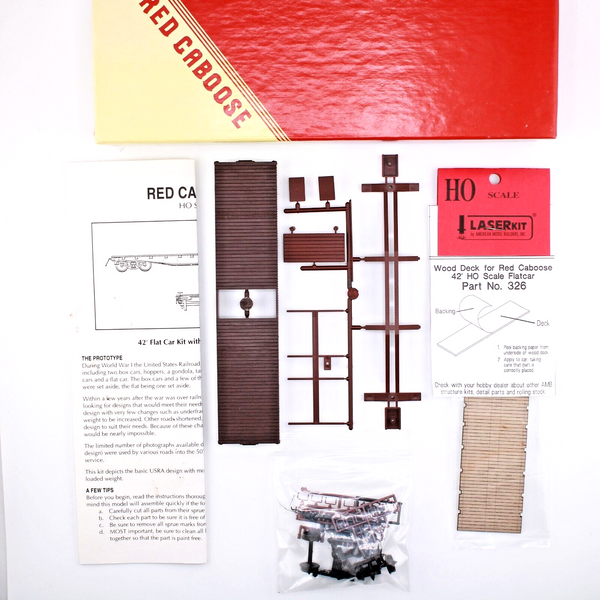 HO scale - 42" Undecorated Flat Fish Car - Red Caboose Kit