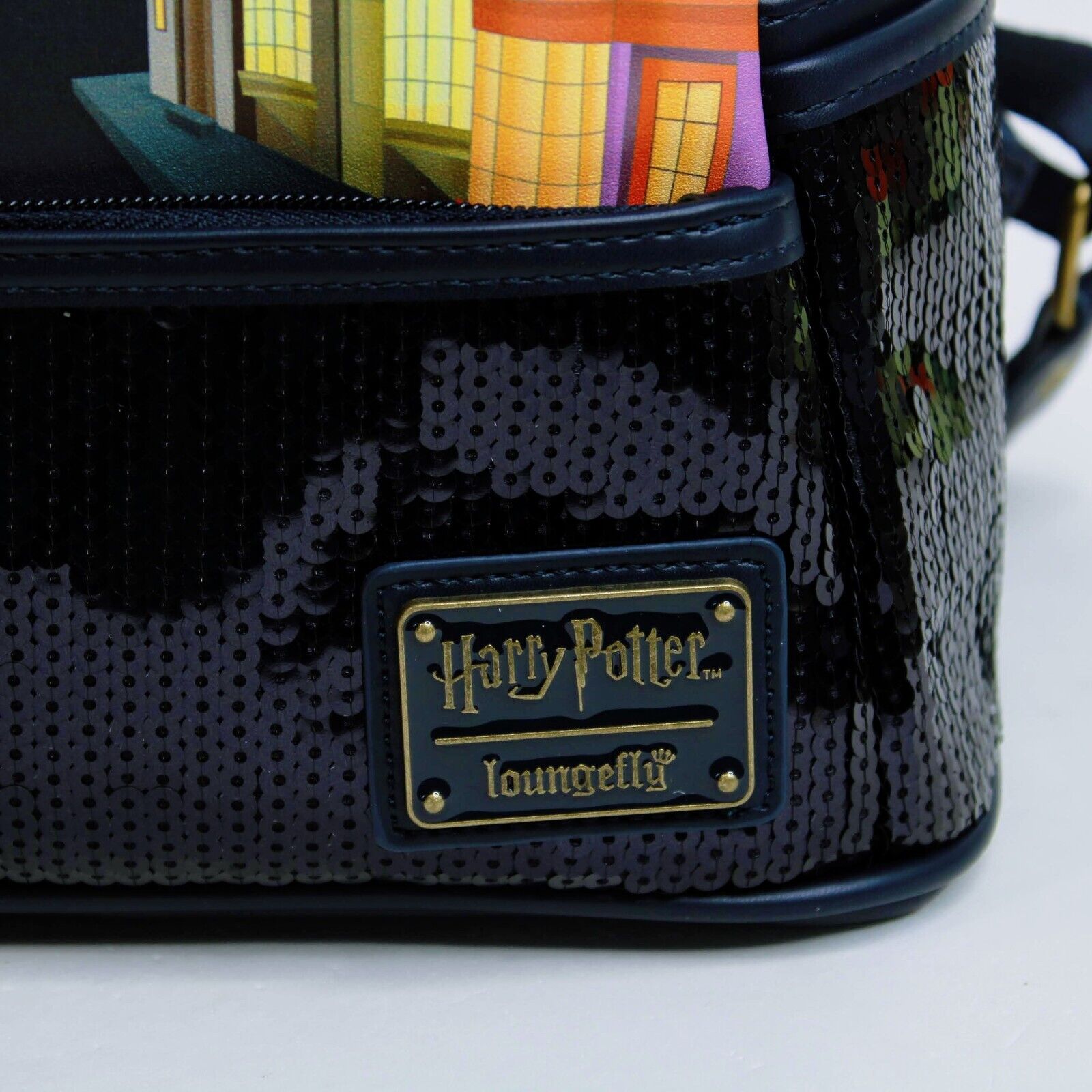 Harry Potter Diagon Alley Mini Backpack - Navy with Black Sequin Pocket Loungefly Mini Backpack Harry Potter Diagon Alley Sequin  main image 3
