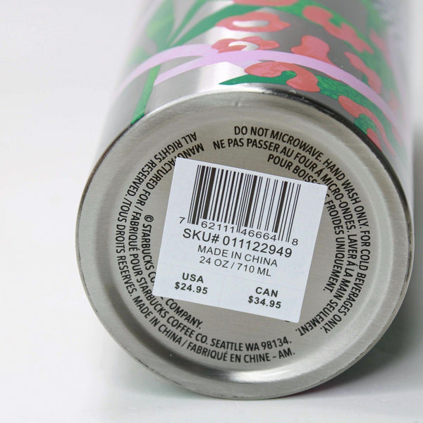 Starbucks 2021 JUNGLE CHEETAH SS Cold Cup Venti Stainless Steel Pink Green 24oz