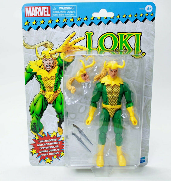 Marvel Legends Retro Loki - w/ 2 Daggers & Alternate Head 6" Comic Action Figure