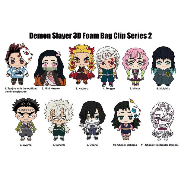 Demon Slayer Set of 3 Anime 3D Foam Bag Clip Series 2 - Blind Bag Pack Keychain
