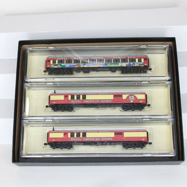 N Scale Model Trains - Royal American Shows set of 3 passenger cars 56 - 69 - 70