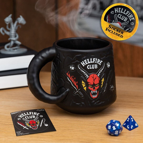 Stranger Things Hellfire Club Demon Embossed 13 oz. Black Coffee Mug w/ Sticker